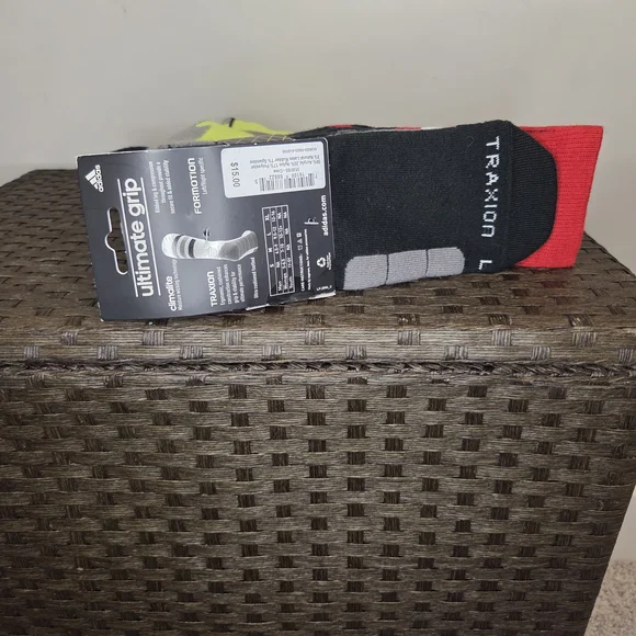 Adidas Men's Red, Gray, and Neon Green Athletic Socks - Picture 2 of 2